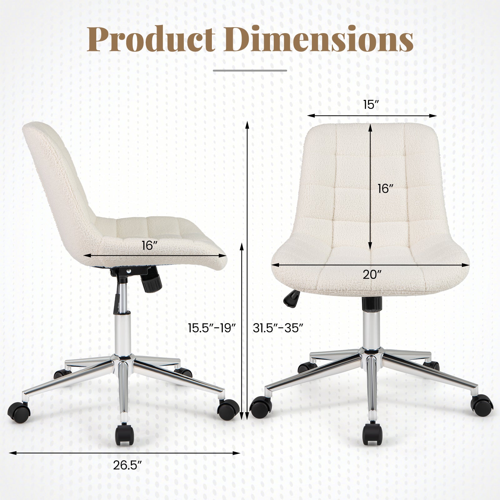 Teddy Fleece Armless Office Chair, White Armless Chairs at Gallery Canada