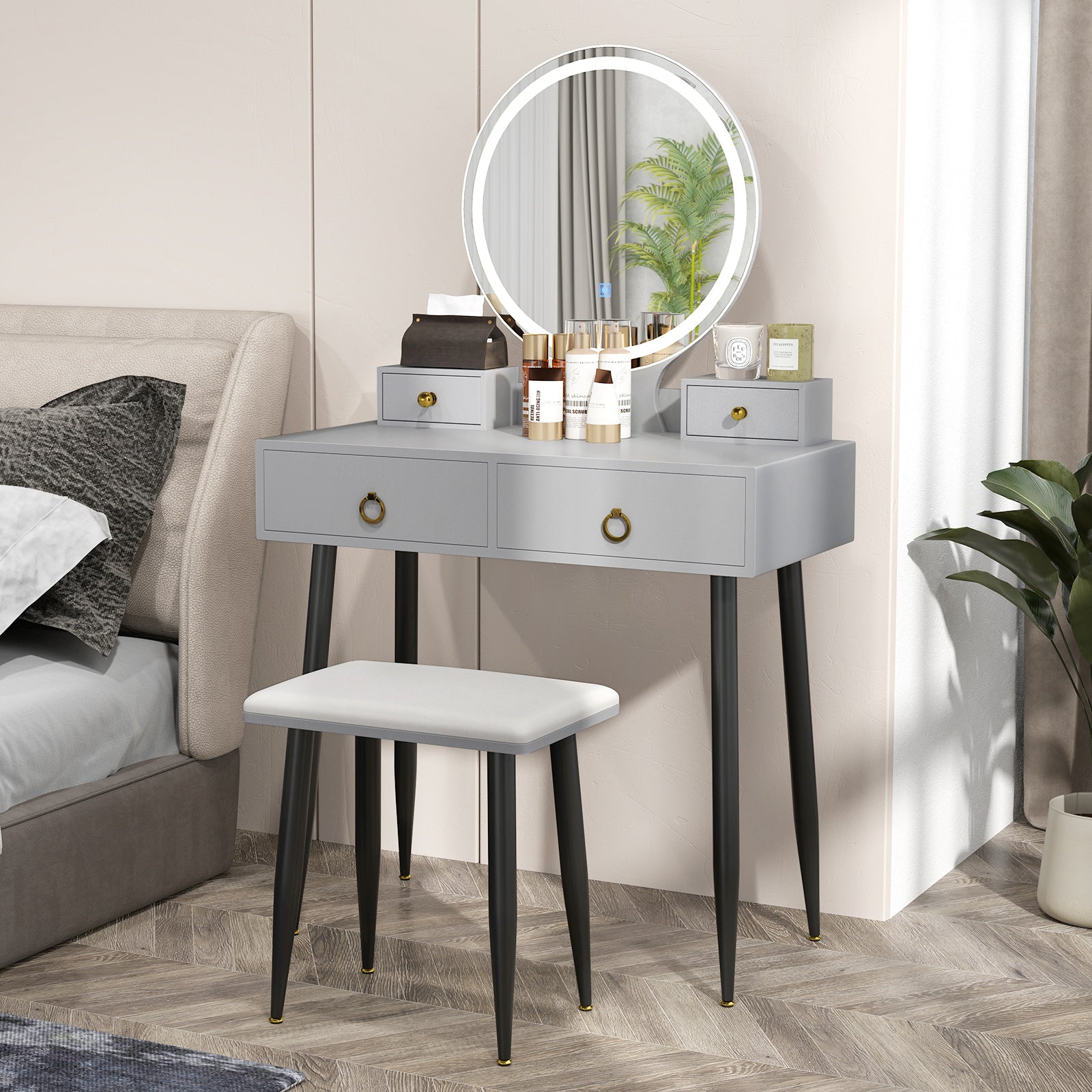 Vanity Table Set With Mirror, Gray Makeup Vanities at Gallery Canada