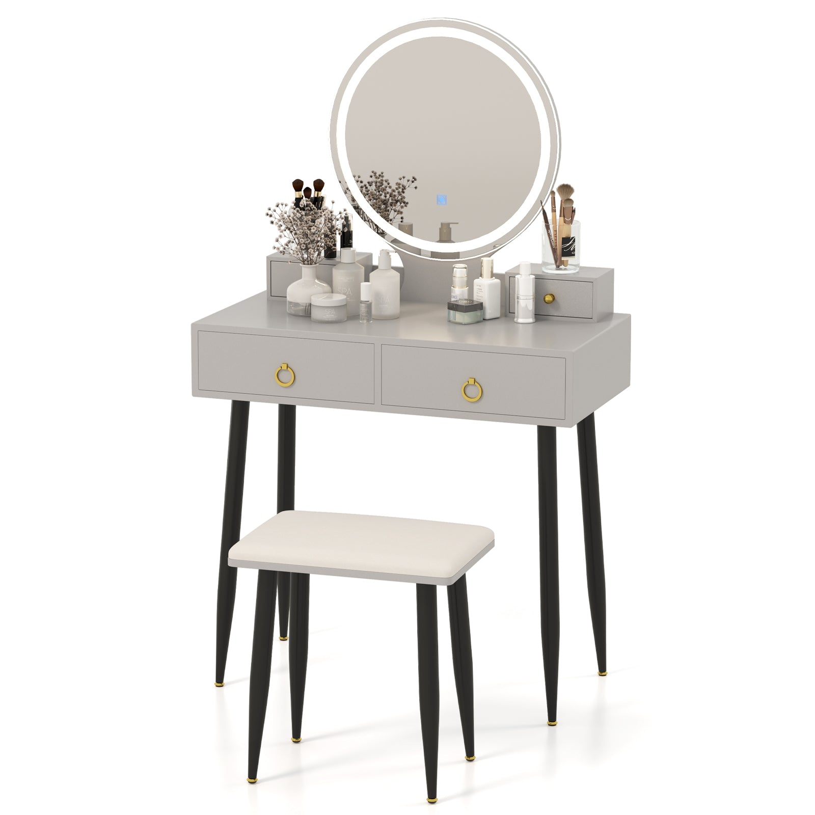 Vanity Table Set With Mirror, Gray Makeup Vanities at Gallery Canada