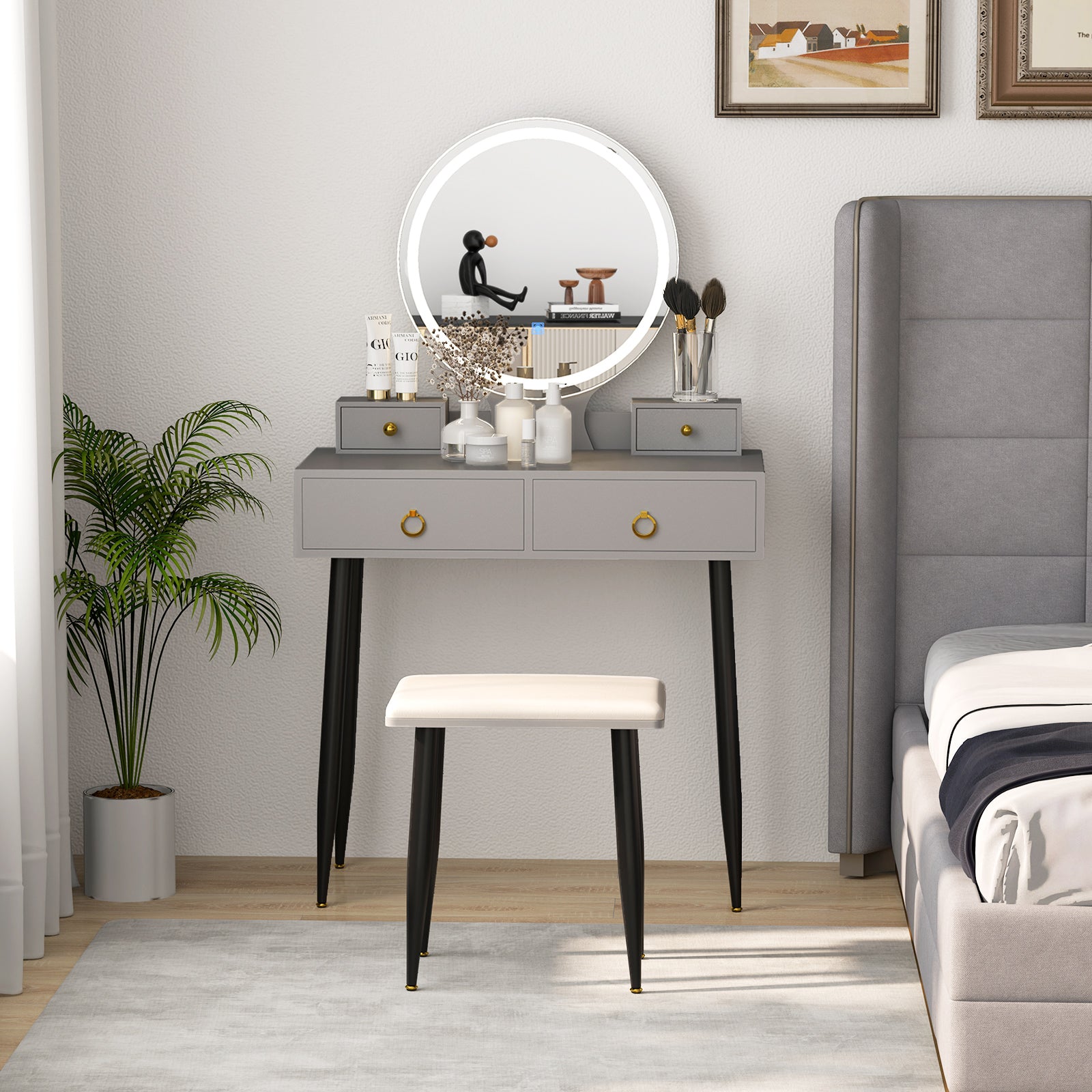 Vanity Table Set With Mirror, Gray Makeup Vanities at Gallery Canada