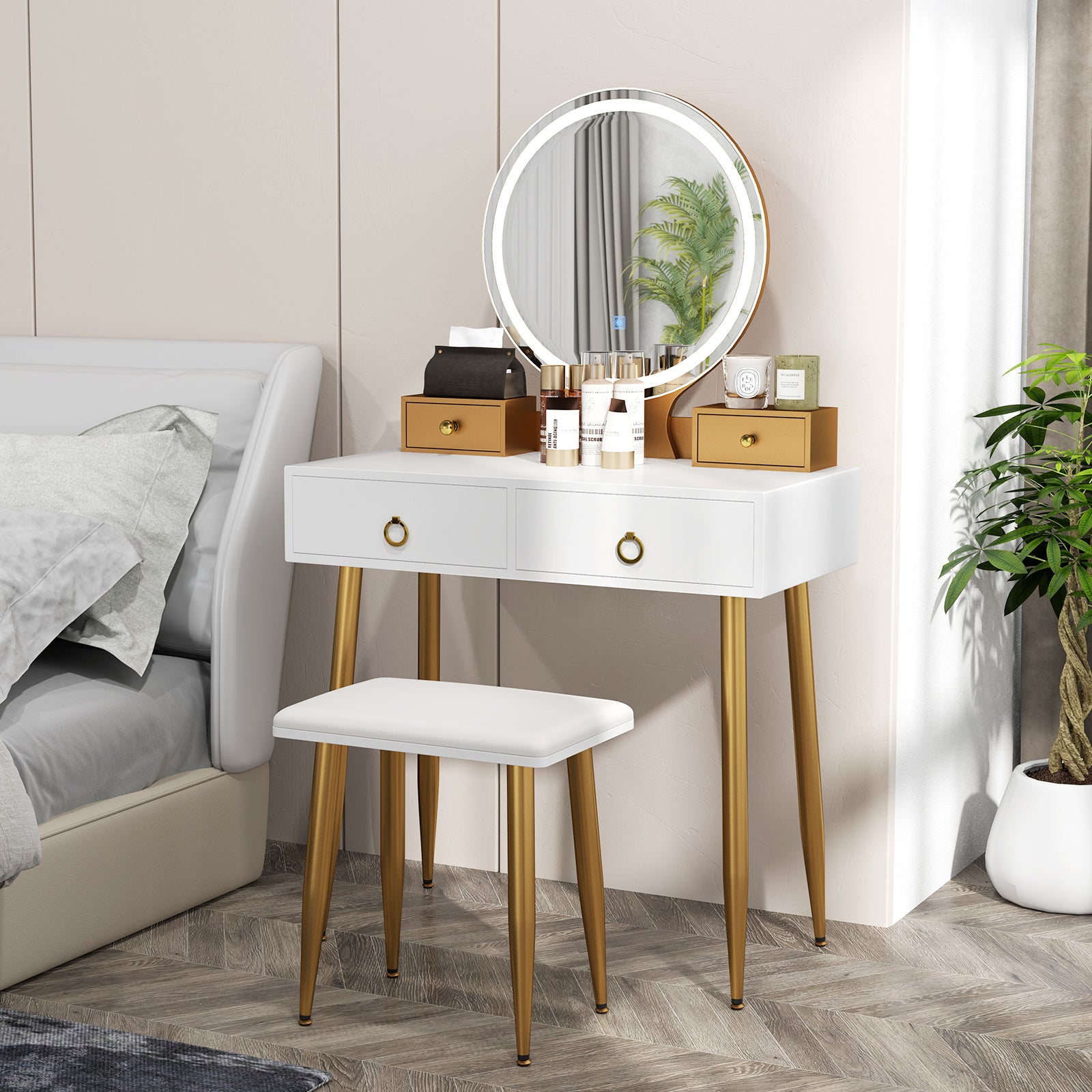 Vanity Table Set With Mirror, White Makeup Vanities at Gallery Canada