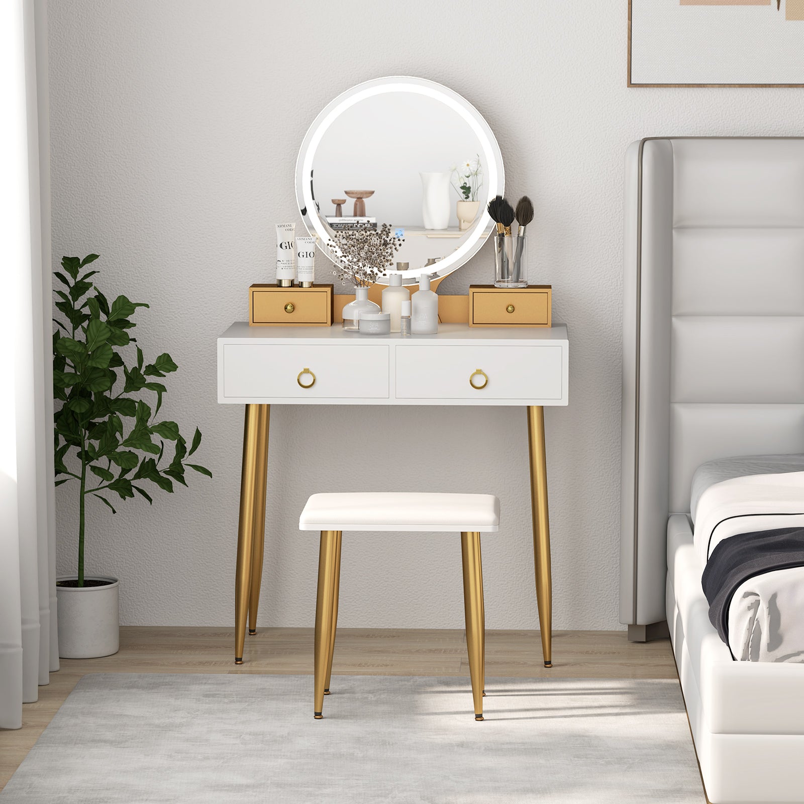 Vanity Table Set With Mirror, White Makeup Vanities at Gallery Canada