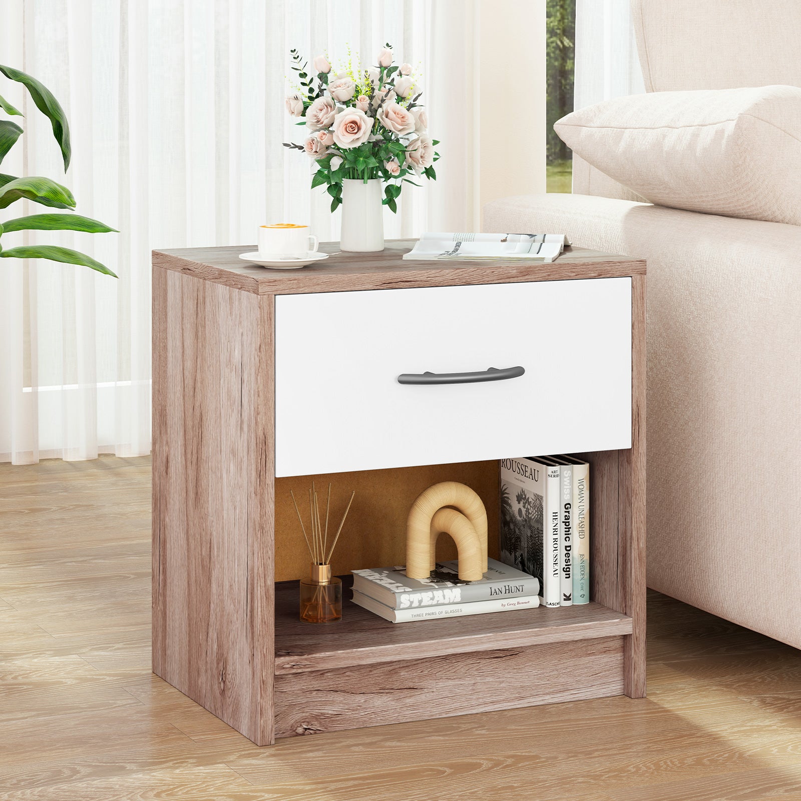 Nightstand With Drawer And Shelf, Oak Nightstands at Gallery Canada