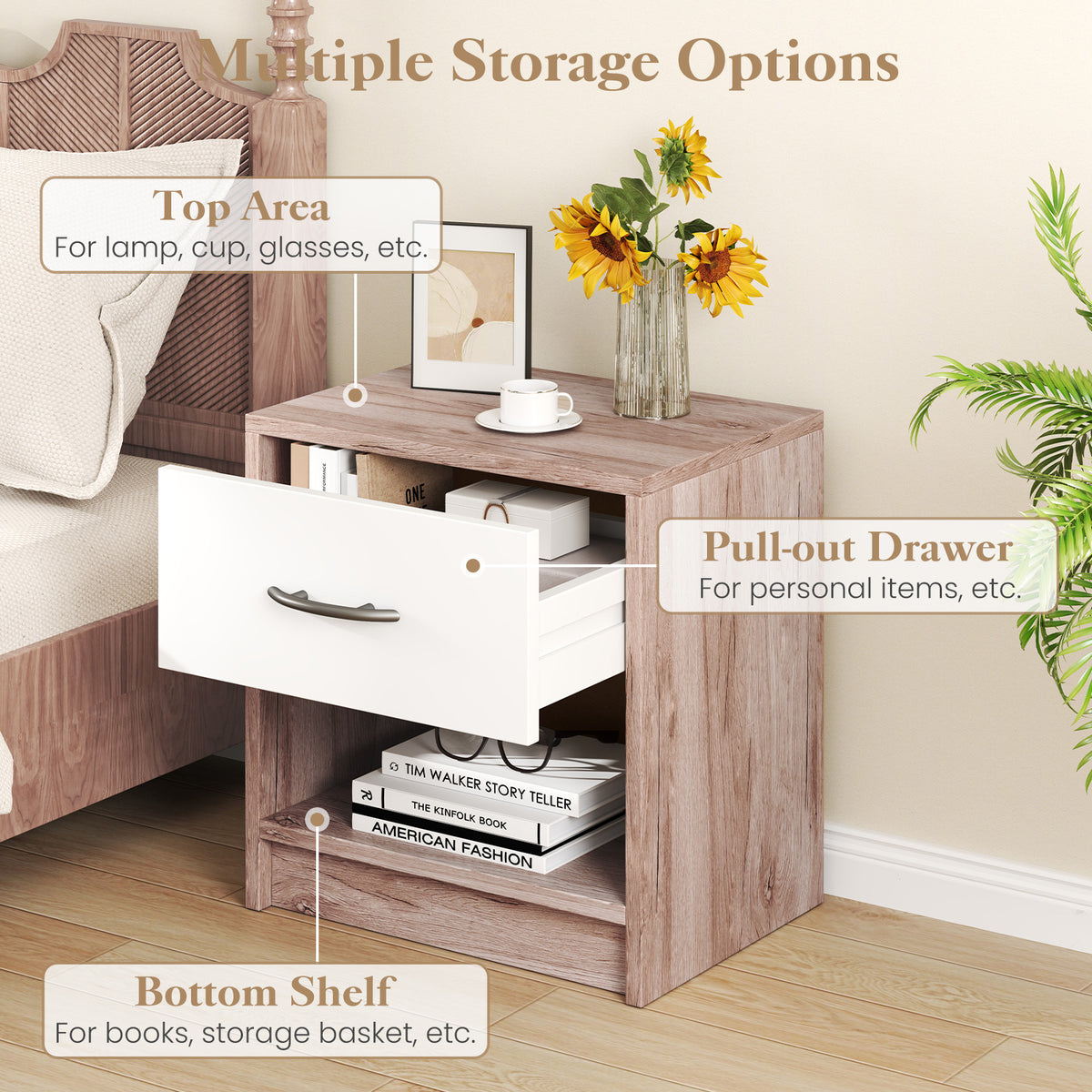 Nightstand With Drawer And Shelf, Oak Nightstands at Gallery Canada