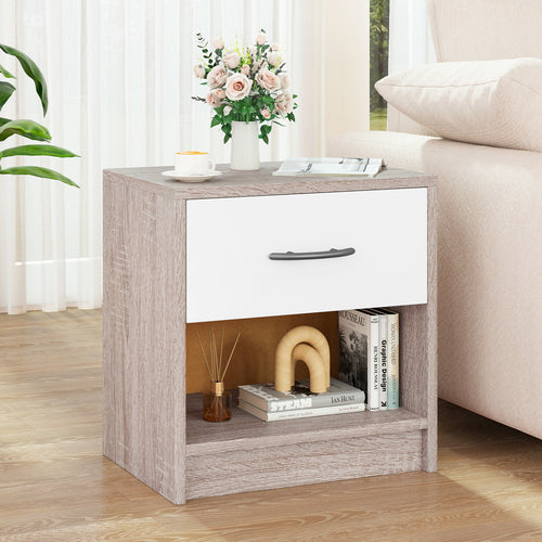 Bedside Table Nightstand, With Drawer And Shelf, Light Gray