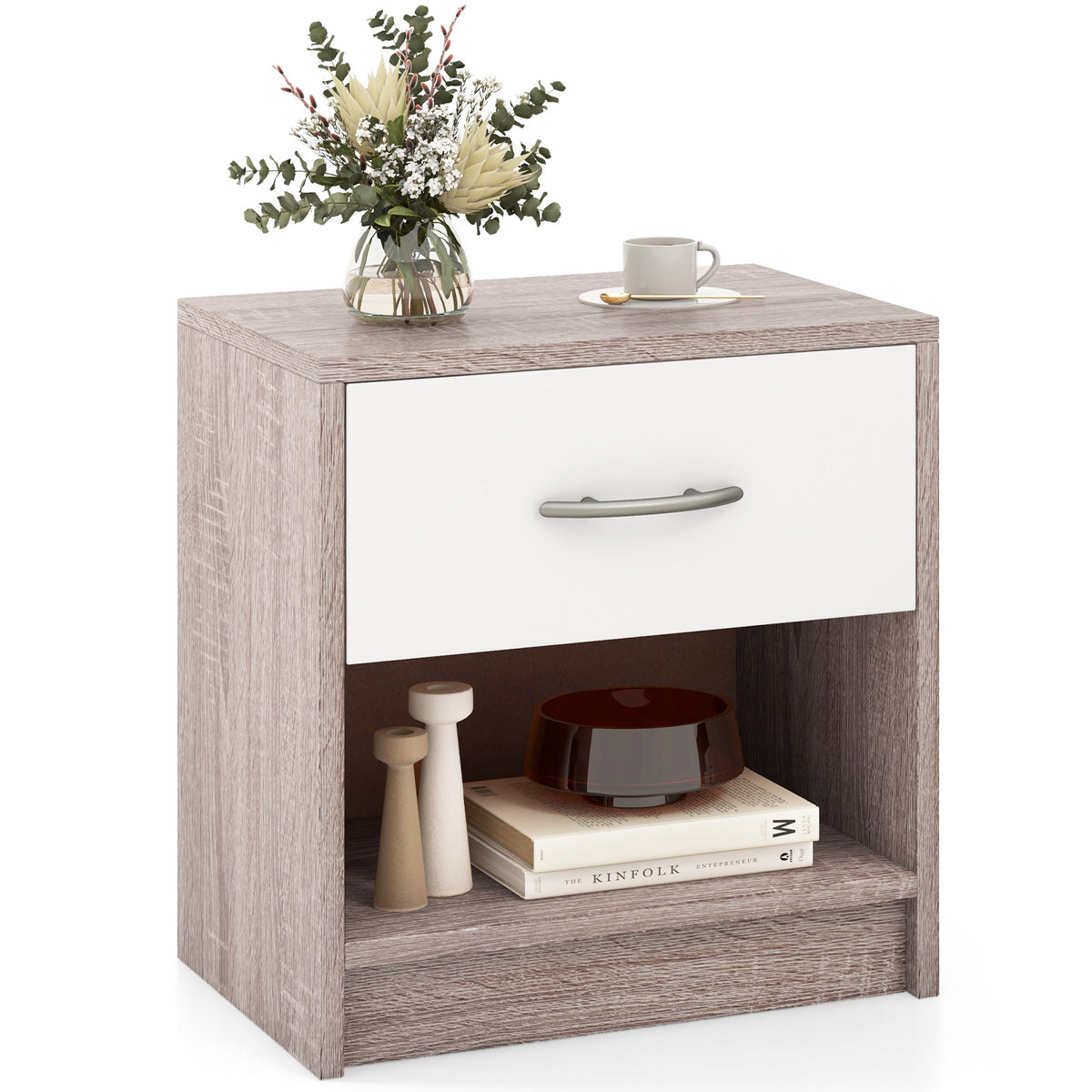 Bedside Table Nightstand, With Drawer And Shelf, Light Gray Nightstands at Gallery Canada