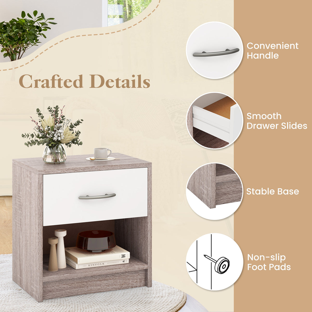 Bedside Table Nightstand, With Drawer And Shelf, Light Gray Nightstands at Gallery Canada