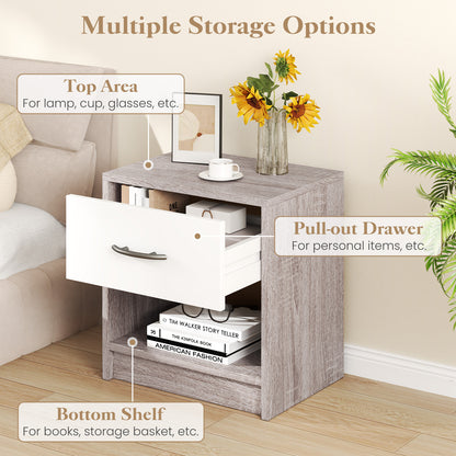 Bedside Table Nightstand, With Drawer And Shelf, Light Gray Nightstands at Gallery Canada
