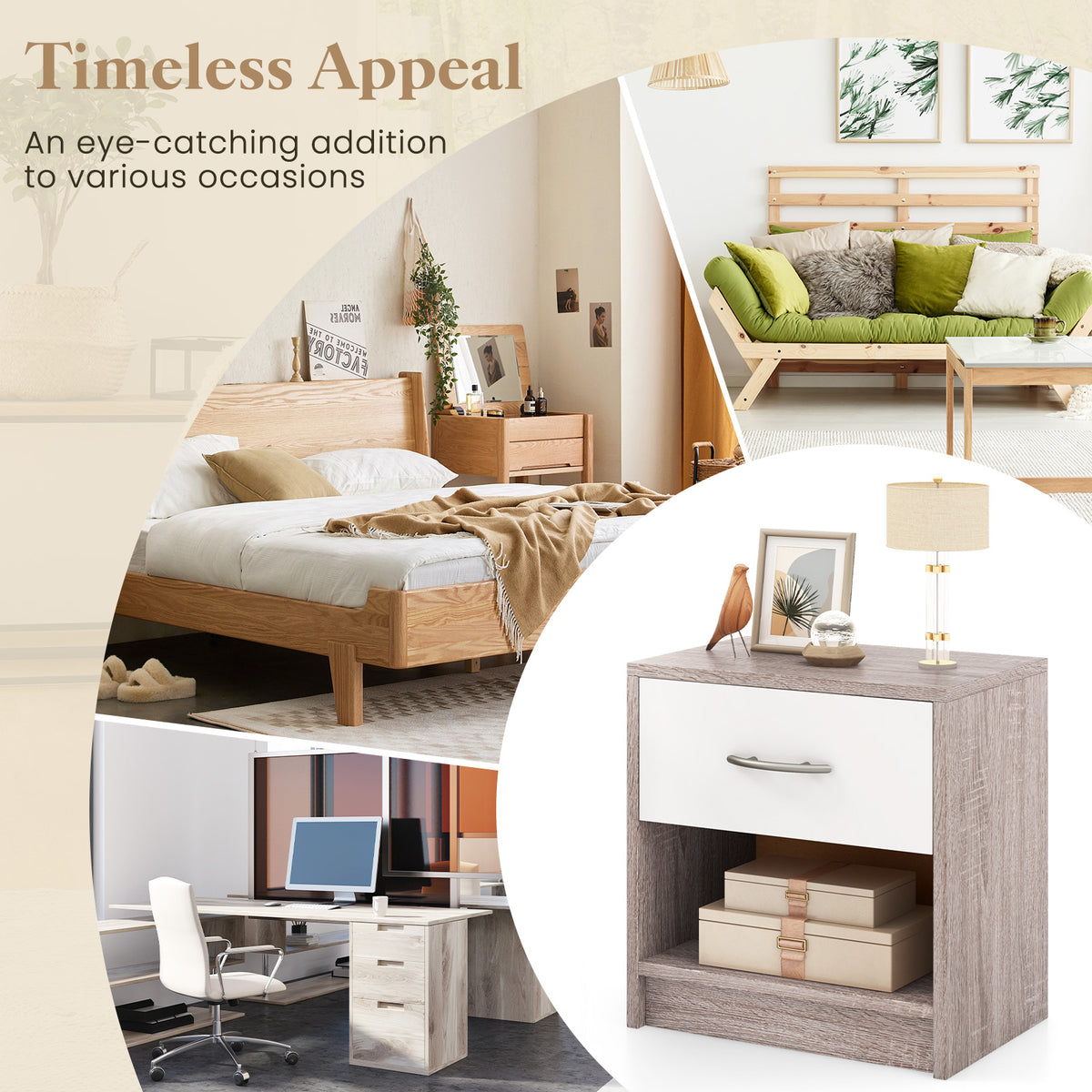 Bedside Table Nightstand, With Drawer And Shelf, Light Gray Nightstands at Gallery Canada
