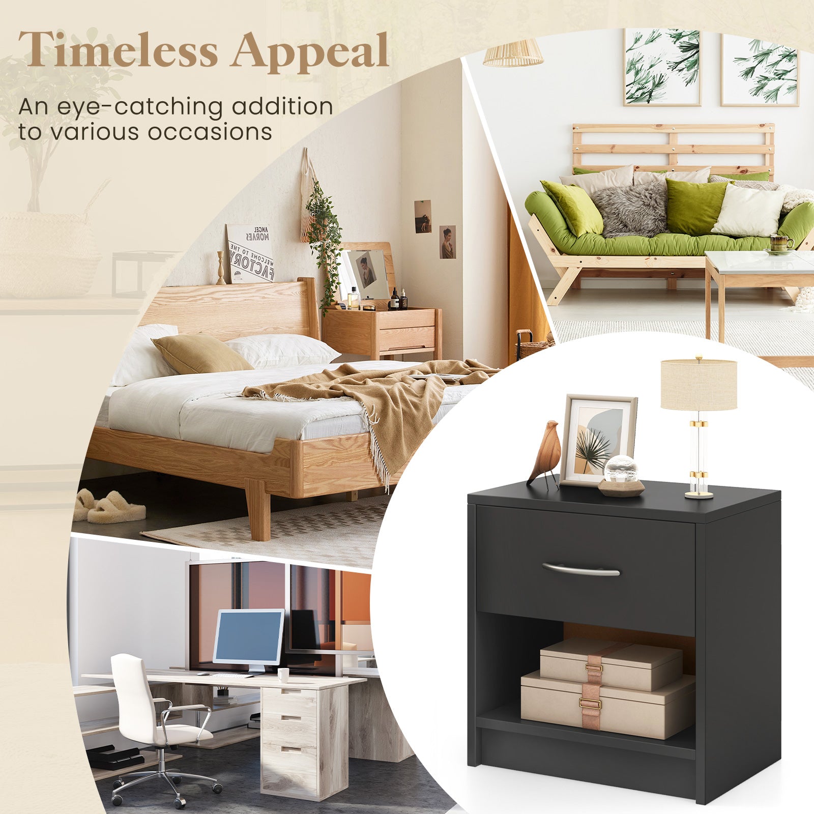 Bedside Table Nightstand, With Drawer And Shelf, Gray Nightstands at Gallery Canada