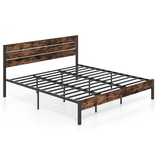 King Size Bed Frame, High Headboard, Mute Bar, Rustic Brown Simple Bed Frame Rustic Brown at Gallery Canada