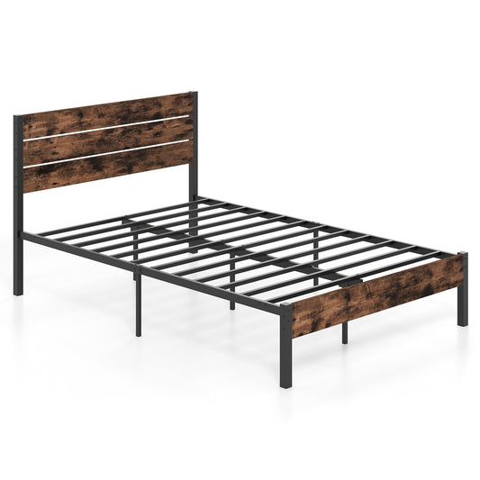 Full Size Bed Frame With High Headboard, Mute Bar, Rustic Brown Simple Bed Frame Rustic Brown at Gallery Canada