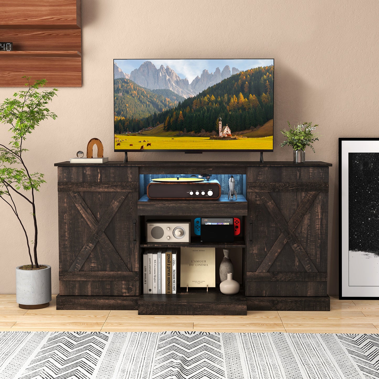 58 Inch TV Stand For 65 Inch TVs, 20 LED Lights, Coffee Entertainment Centers & TV Stands at Gallery Canada