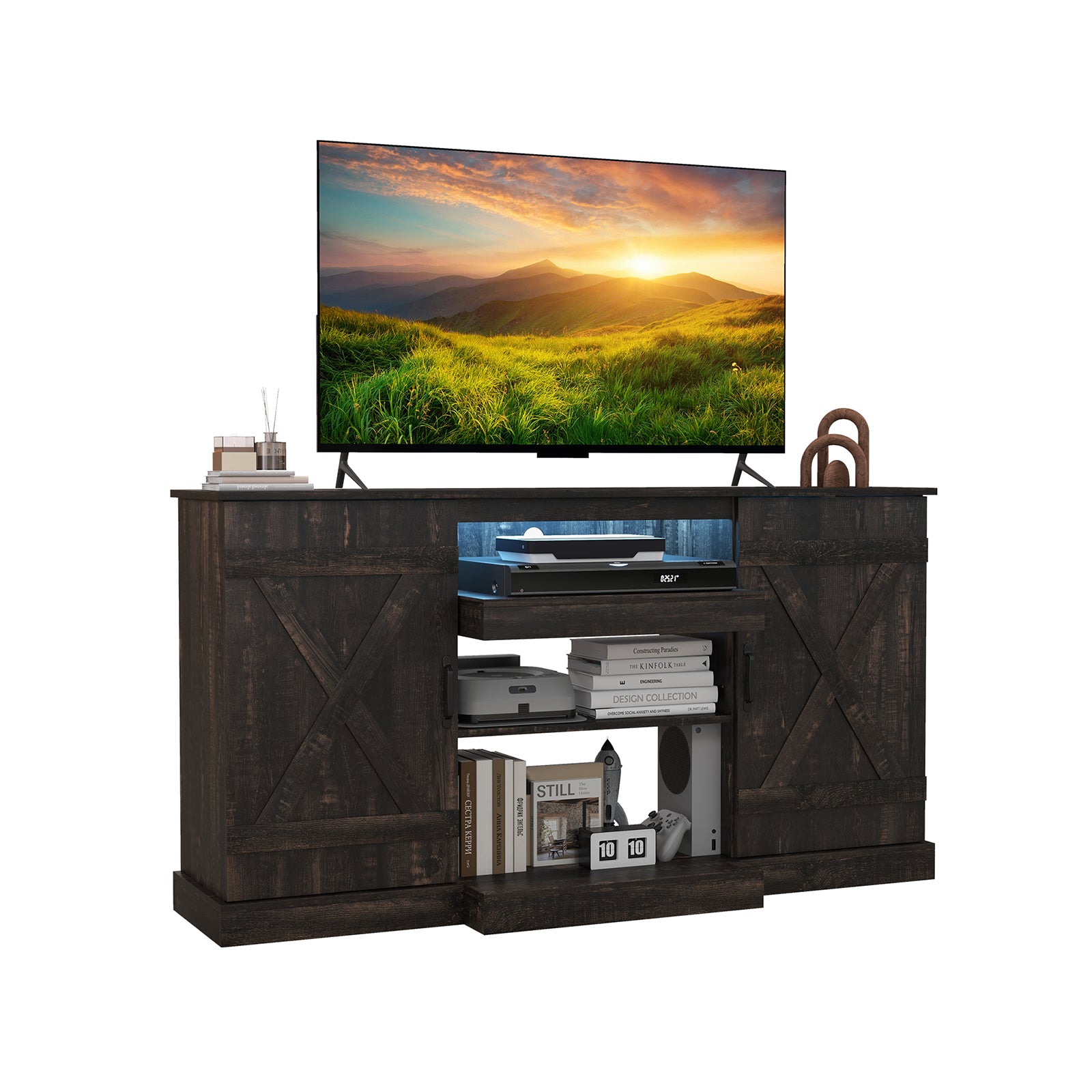 58 Inch TV Stand For 65 Inch TVs, 20 LED Lights, Coffee Entertainment Centers & TV Stands Coffee at Gallery Canada