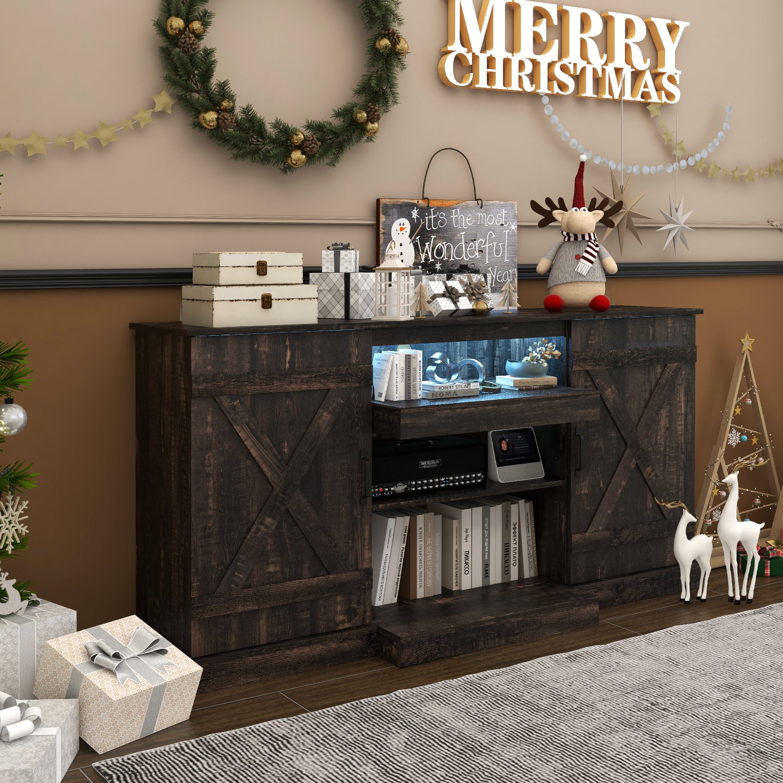58 Inch TV Stand For 65 Inch TVs, 20 LED Lights, Coffee Entertainment Centers & TV Stands at Gallery Canada