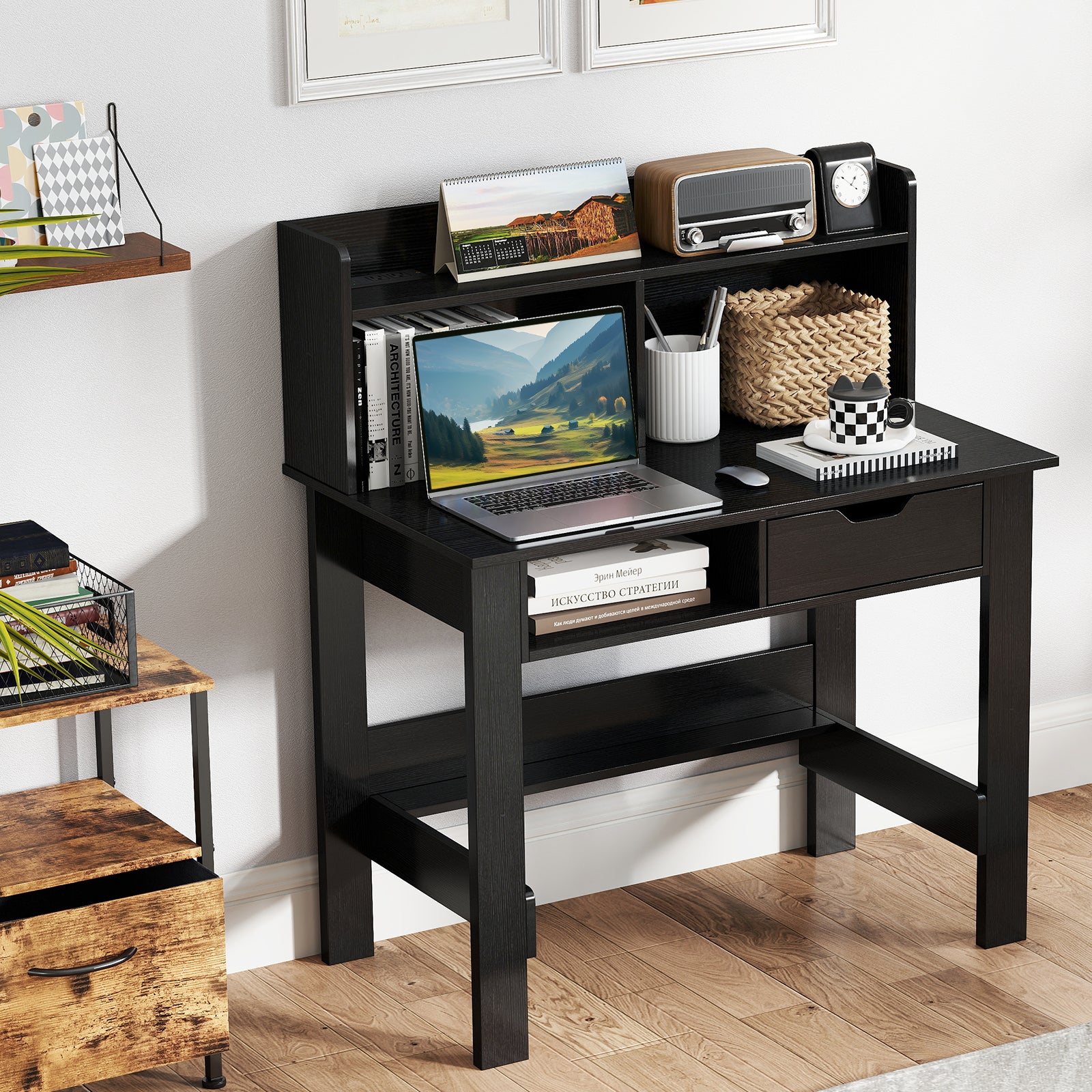 Computer Desk With Power Outlets, USB Ports, Type-C, Black Computer Desks at Gallery Canada