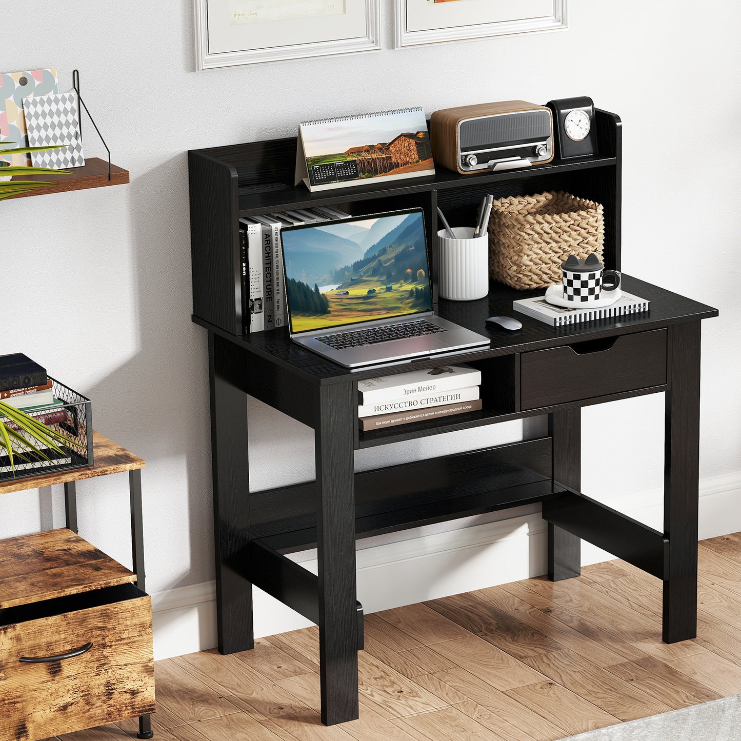 Computer Desk With Power Outlets, USB Ports, Type-C, Black Computer Desks at Gallery Canada