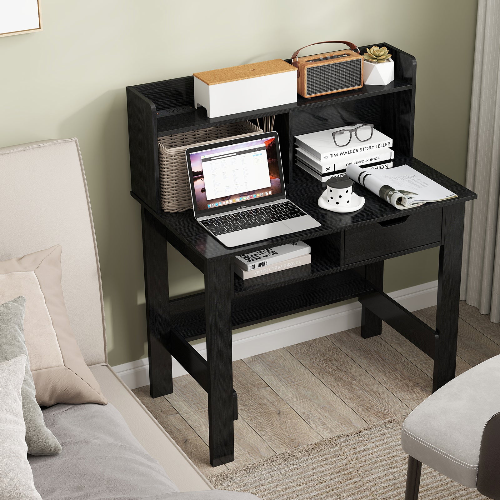 Computer Desk With Power Outlets, USB Ports, Type-C, Black Computer Desks at Gallery Canada