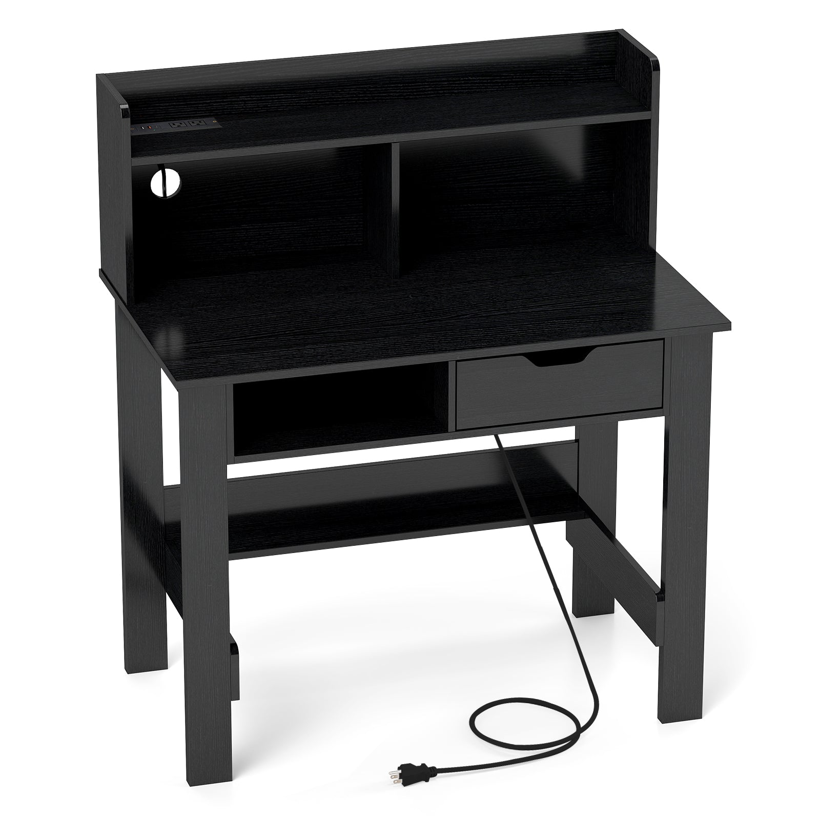Computer Desk With Power Outlets, USB Ports, Type-C, Black Computer Desks Black at Gallery Canada