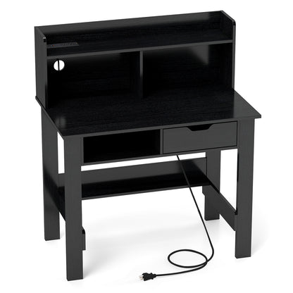 Computer Desk With Power Outlets, USB Ports, Type-C, Black Computer Desks Black at Gallery Canada