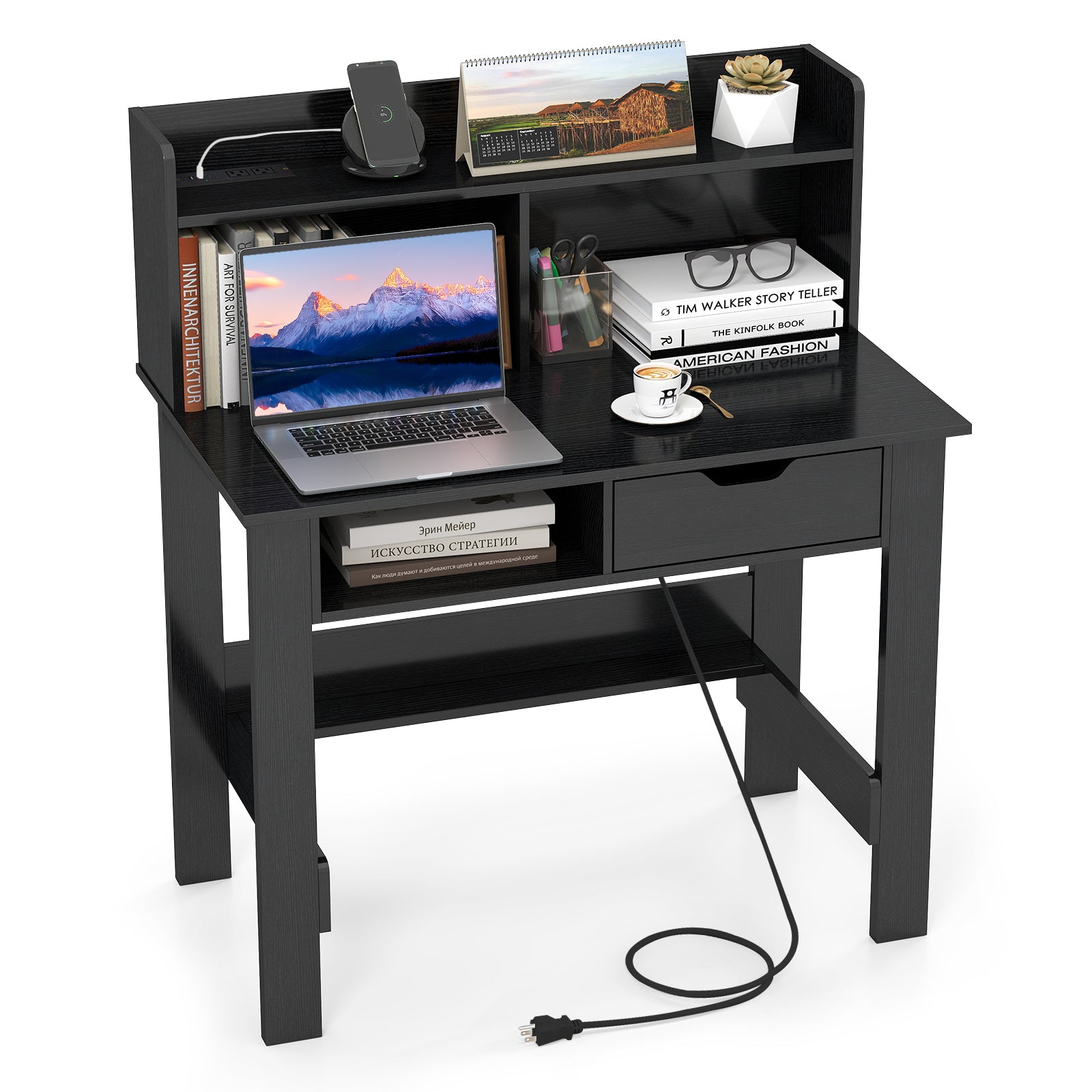 Computer Desk With Power Outlets, USB Ports, Type-C, Black Computer Desks at Gallery Canada