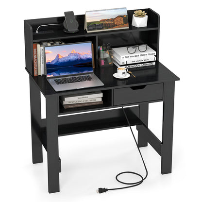 Computer Desk With Power Outlets, USB Ports, Type-C, Black Computer Desks at Gallery Canada