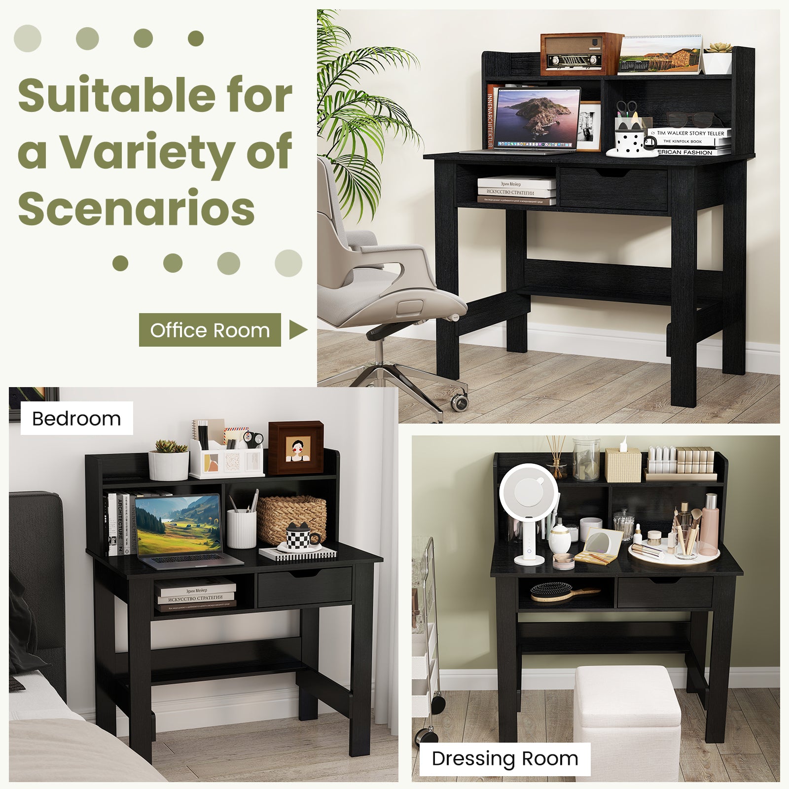 Computer Desk With Power Outlets, USB Ports, Type-C, Black Computer Desks at Gallery Canada