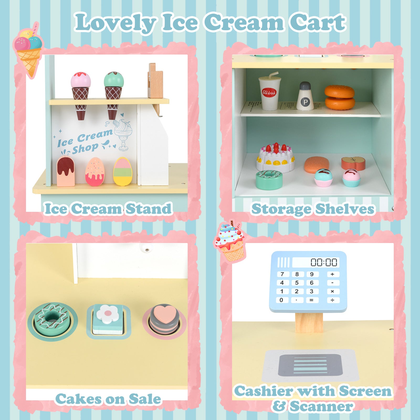 Kids Ice Cream Truck Pretend Play Set, Green Play Kitchen Sets at Gallery Canada