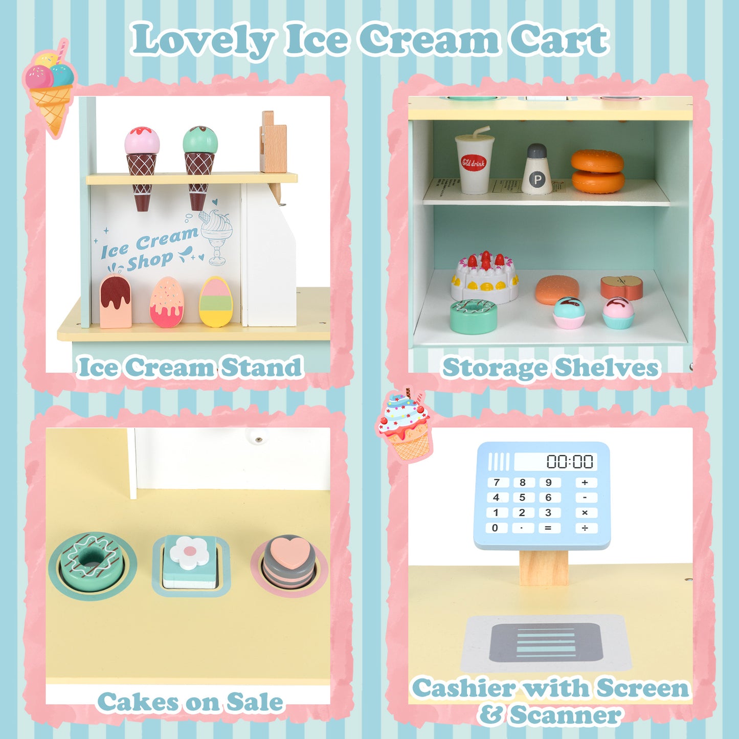 Kids Ice Cream Truck Pretend Play Set, Green Play Kitchen Sets at Gallery Canada