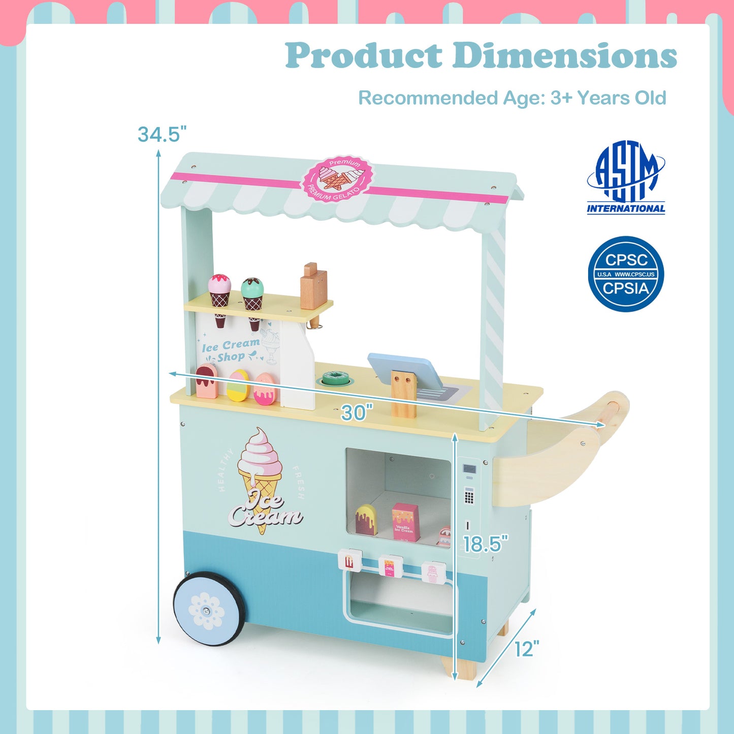 Kids Ice Cream Truck Pretend Play Set, Green Play Kitchen Sets at Gallery Canada