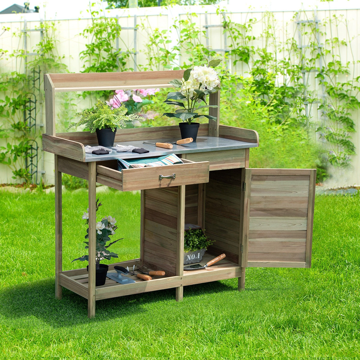 Outdoor Garden Wooden Work Station Potting Bench, Natural Potting Benches & Tables at Gallery Canada
