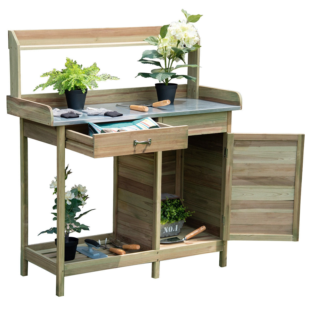 Outdoor Garden Wooden Work Station Potting Bench, Natural Potting Benches & Tables at Gallery Canada