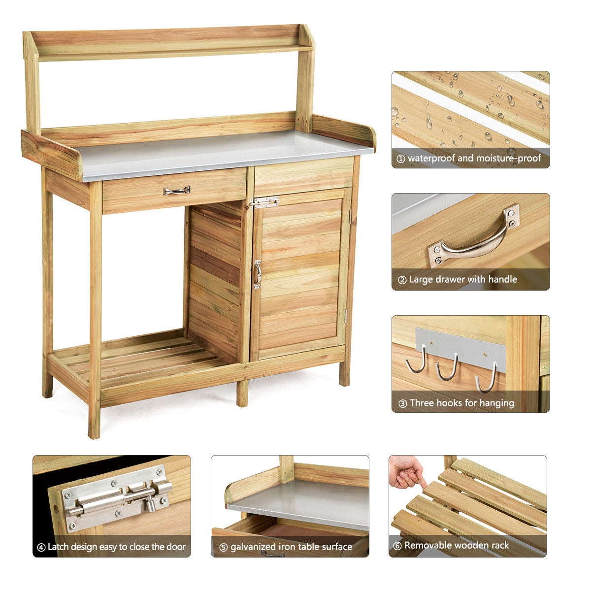 Outdoor Garden Wooden Work Station Potting Bench, Natural Potting Benches & Tables at Gallery Canada