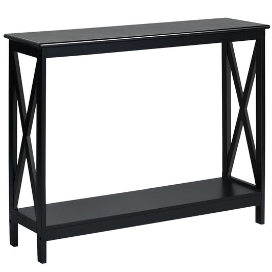 2-Tier Console X-Design Sofa Side Table, Black Console Tables Black at Gallery Canada