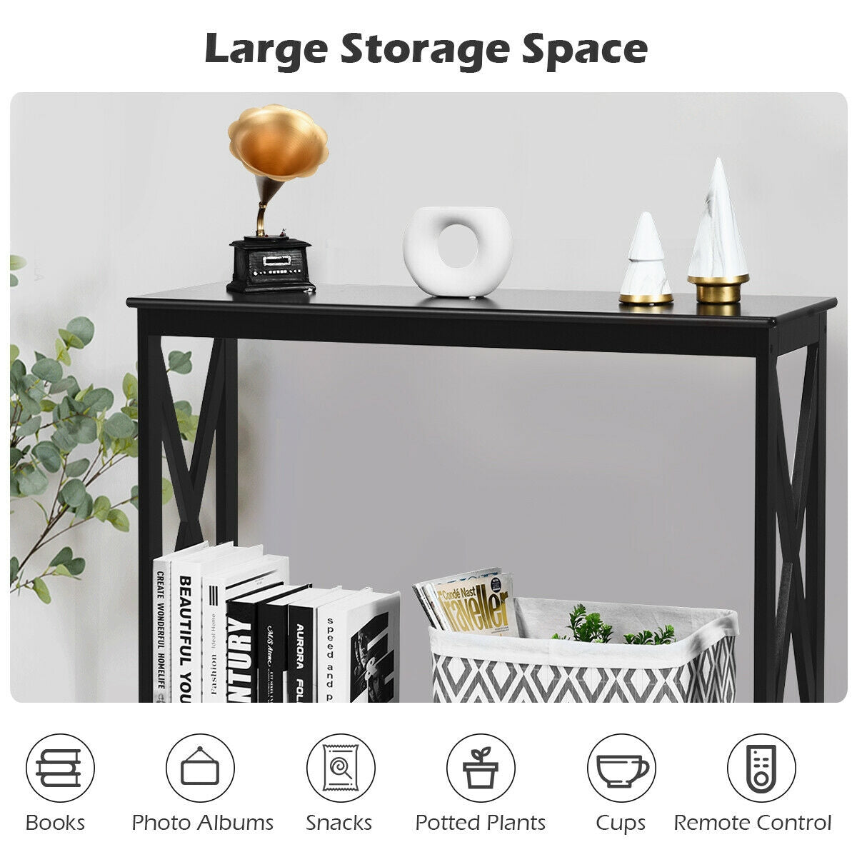 2-Tier Console X-Design Sofa Side Table, Black Console Tables at Gallery Canada