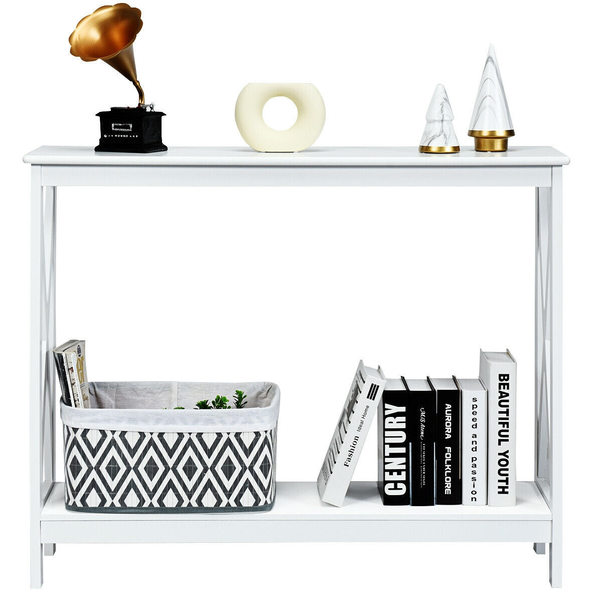 2-Tier Console X-Design Sofa Side Table, White Console Tables at Gallery Canada
