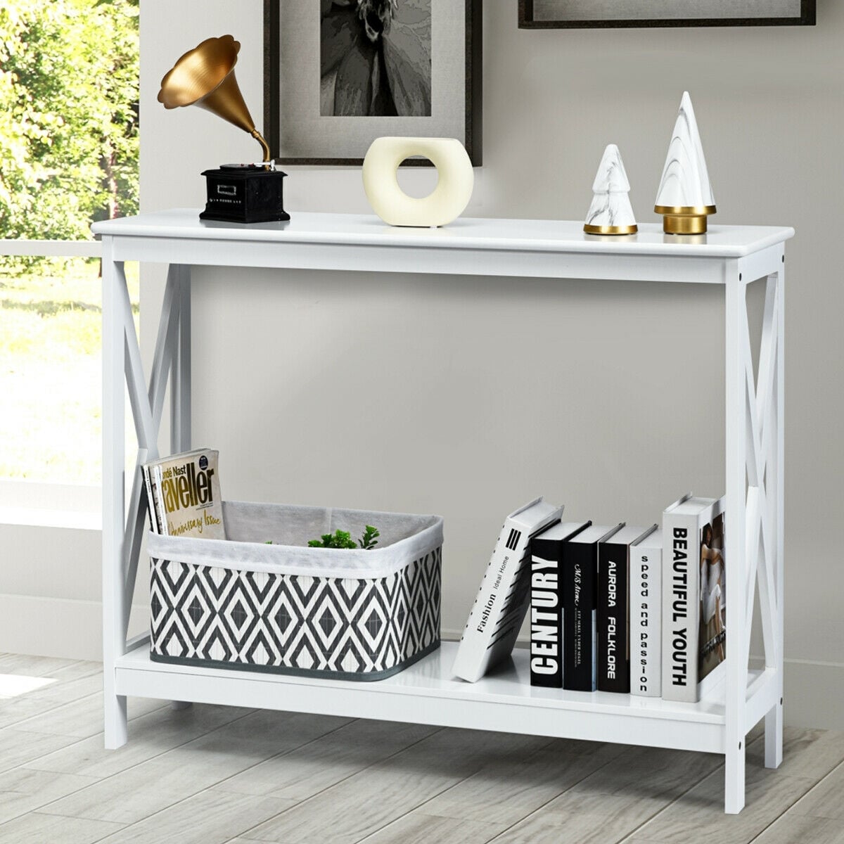 2-Tier Console X-Design Sofa Side Table, White Console Tables at Gallery Canada