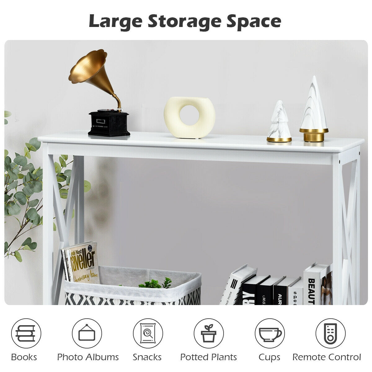2-Tier Console X-Design Sofa Side Table, White Console Tables at Gallery Canada