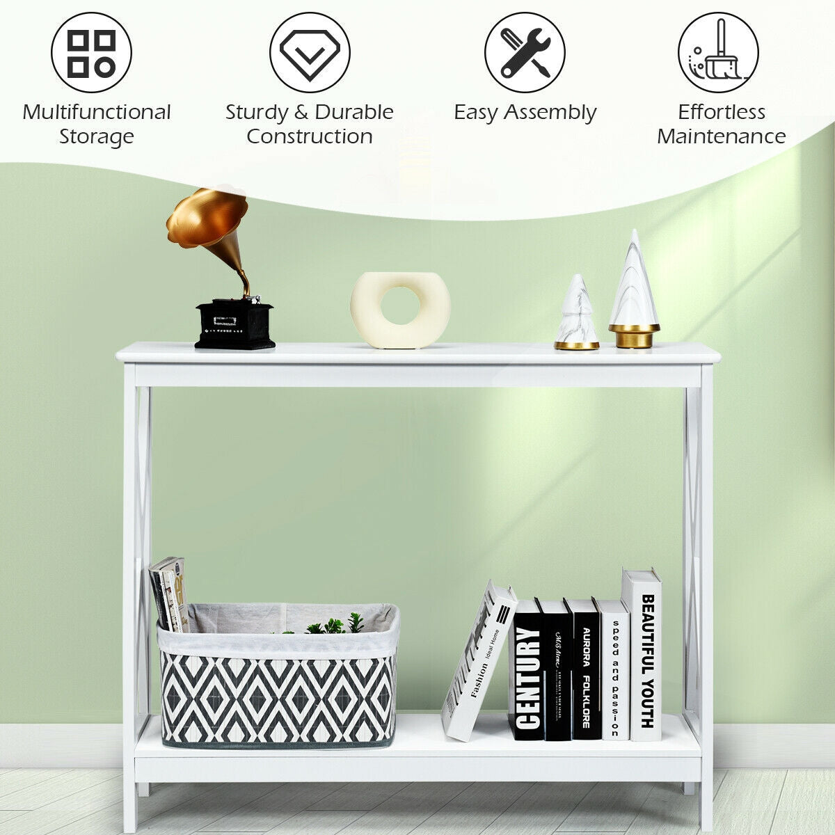 2-Tier Console X-Design Sofa Side Table, White Console Tables at Gallery Canada