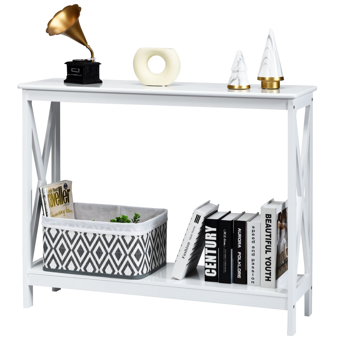 2-Tier Console X-Design Sofa Side Table, White Console Tables at Gallery Canada