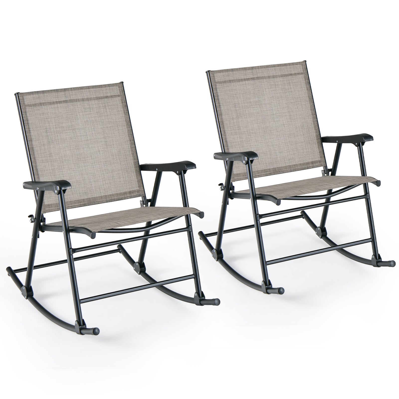 Set of 2 Folding Rocking Chairs, Breathable Fabric, Brown Patio Rocking Chairs & Gliders at Gallery Canada