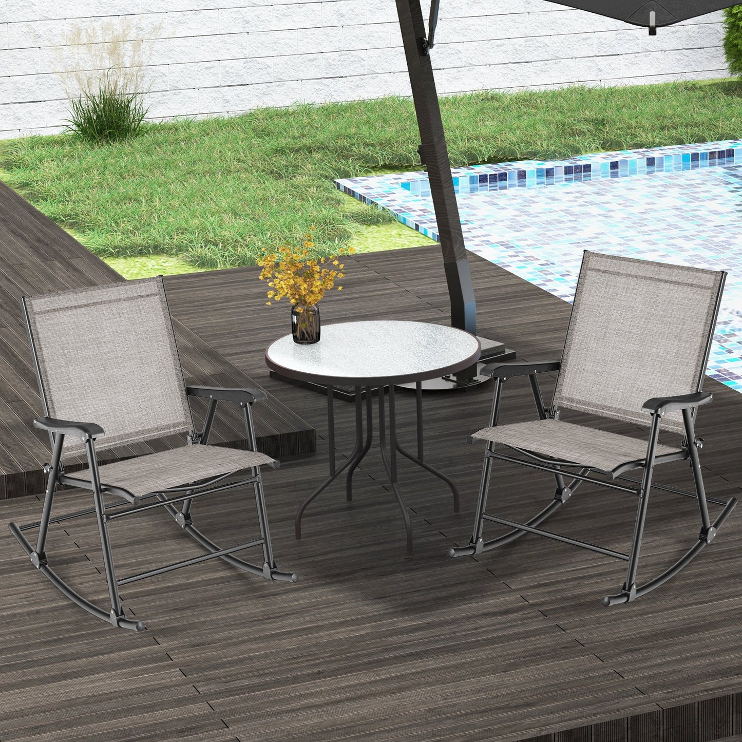 Set of 2 Folding Rocking Chairs, Breathable Fabric, Brown Patio Rocking Chairs & Gliders at Gallery Canada