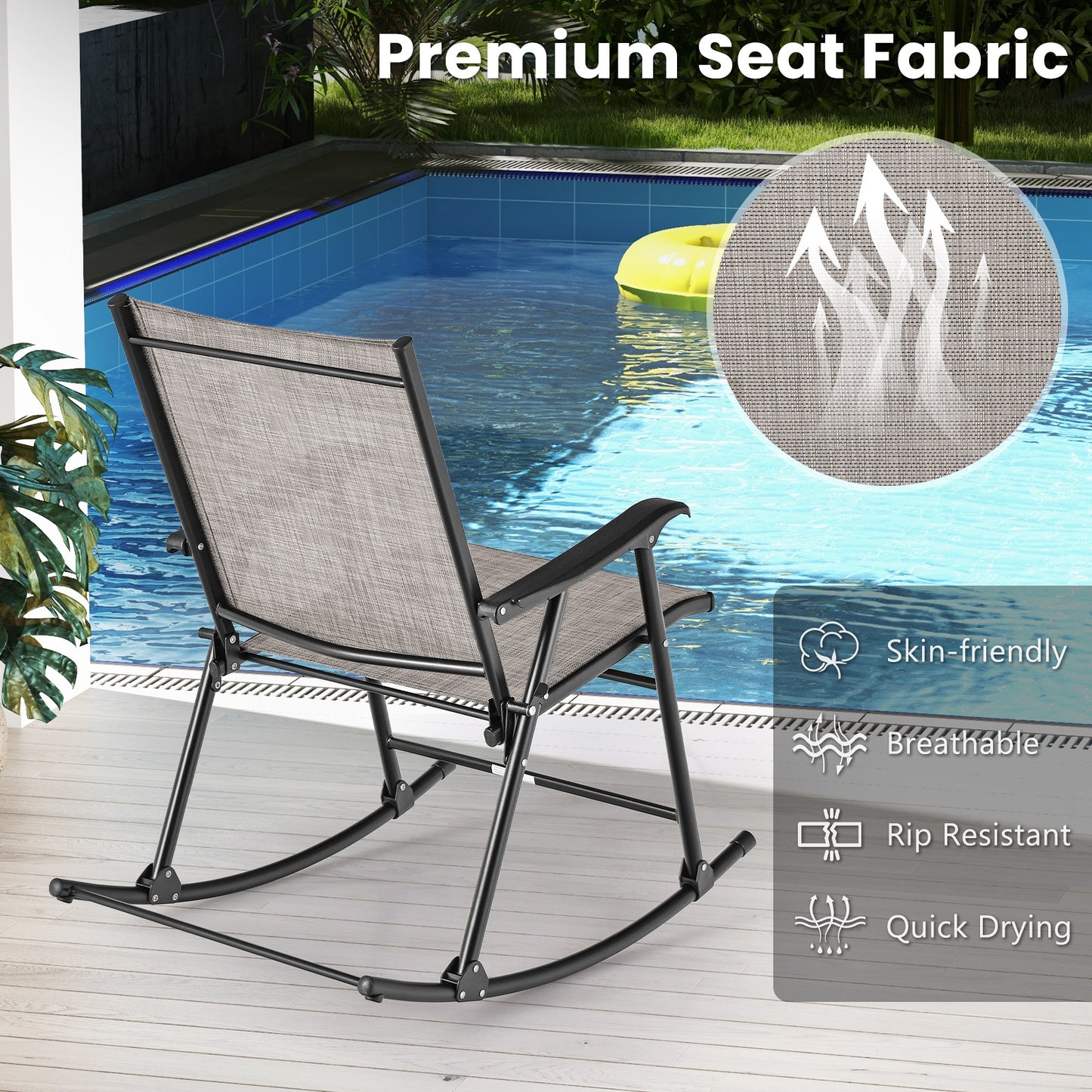 Set of 2 Folding Rocking Chairs, Breathable Fabric, Brown Patio Rocking Chairs & Gliders at Gallery Canada