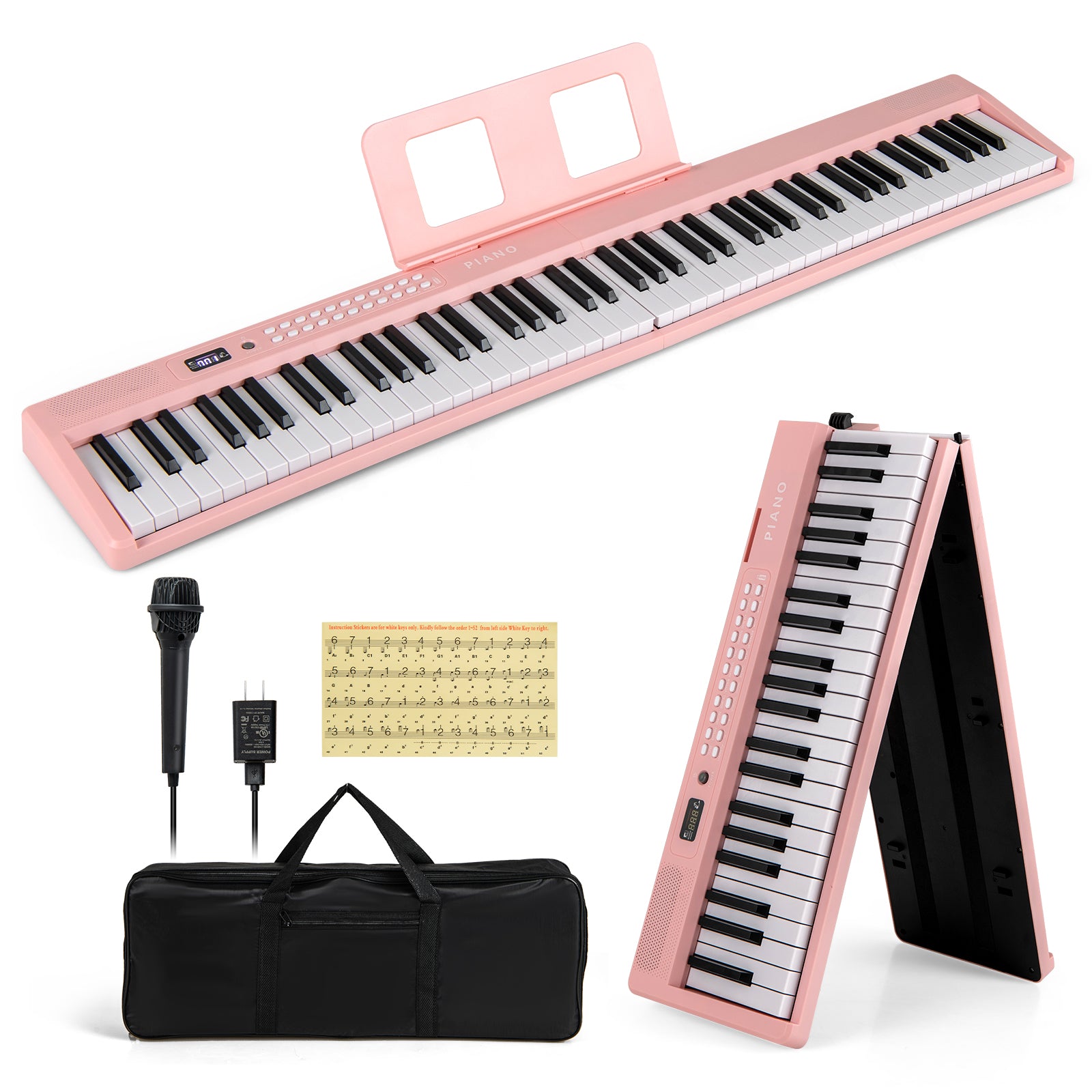 88 Key Foldable Electric Keyboard Piano, Wireless MIDI, Dual Speakers, Pink Pianos & Keyboards at Gallery Canada