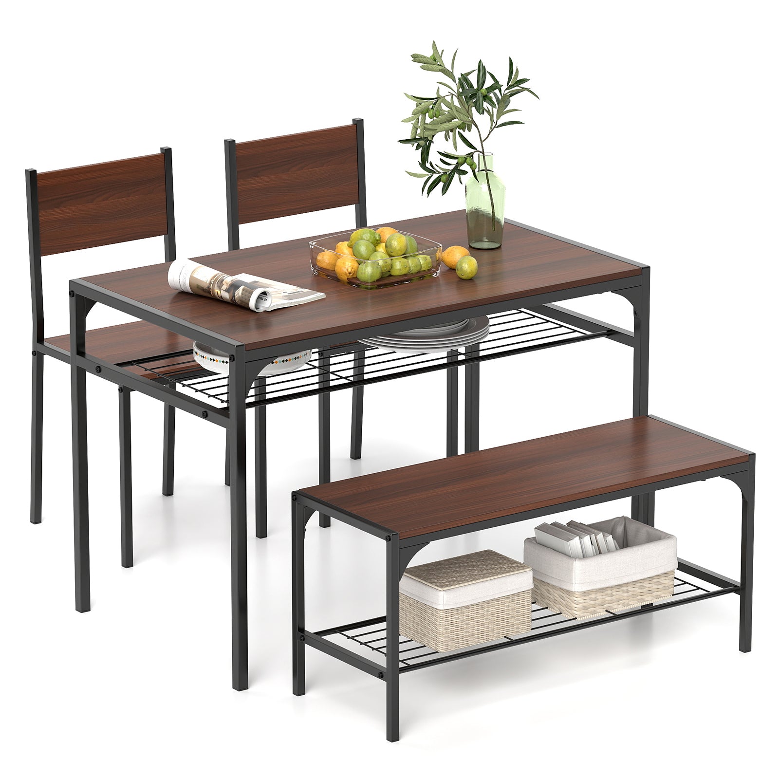 Industrial Rectangular Kitchen Table With Bench And Chairs, Walnut Dining Room Sets at Gallery Canada
