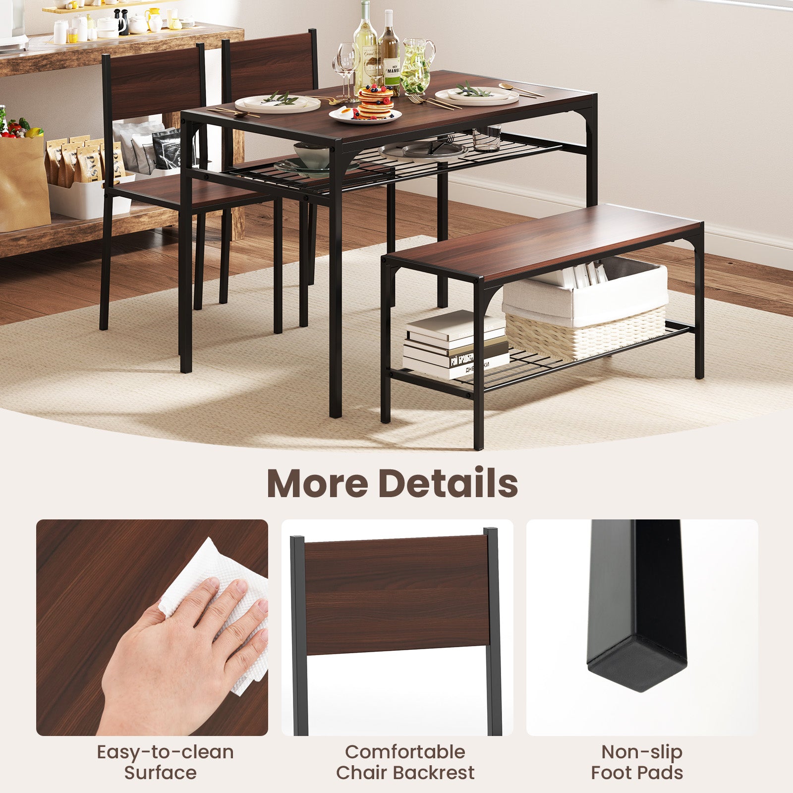 Industrial Rectangular Kitchen Table With Bench And Chairs, Walnut Dining Room Sets at Gallery Canada