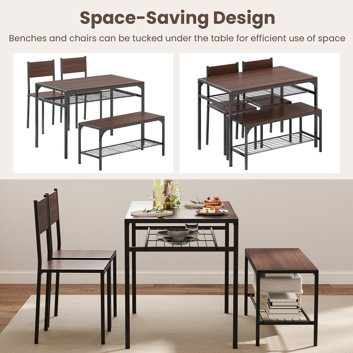 Industrial Rectangular Kitchen Table With Bench And Chairs, Walnut Dining Room Sets at Gallery Canada