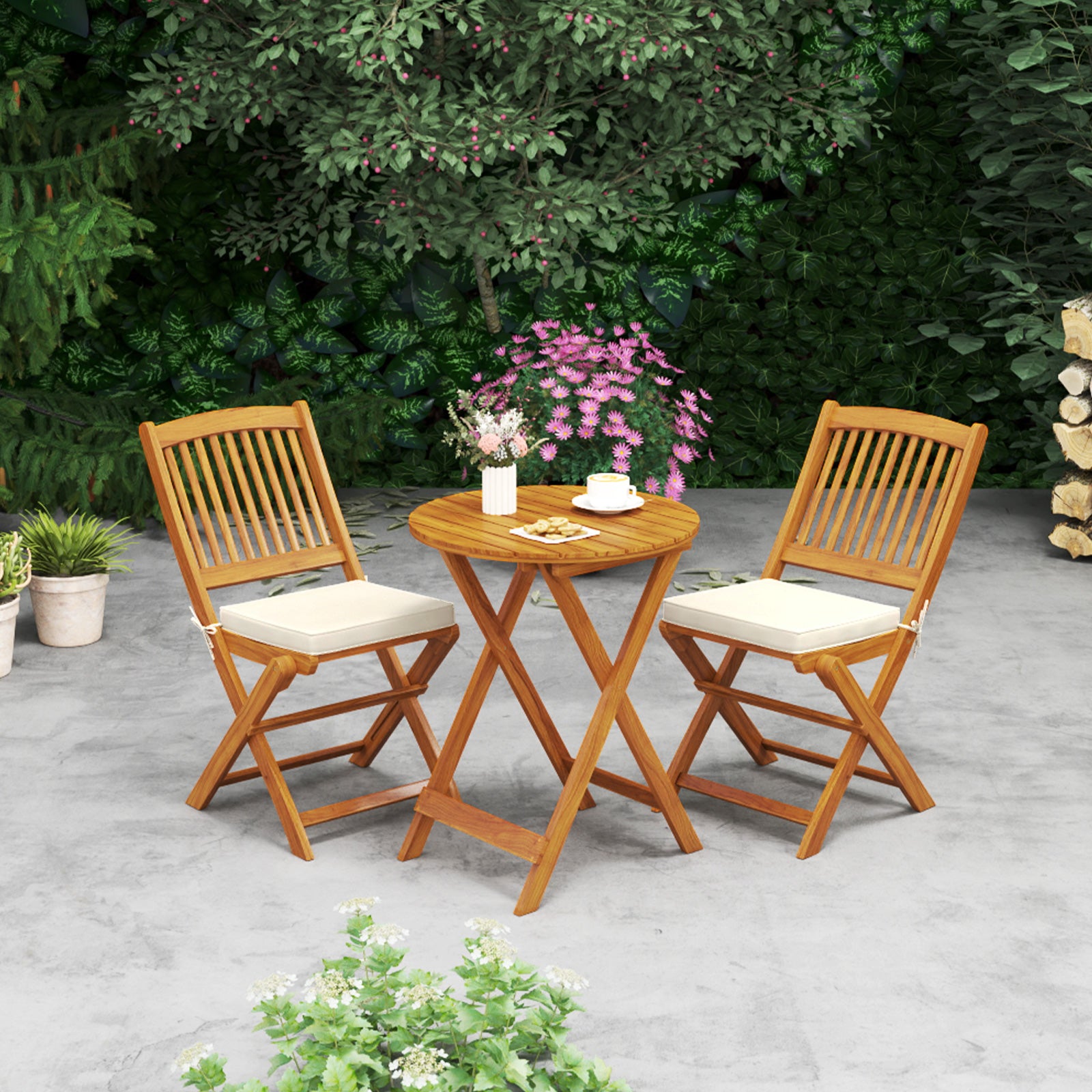 Outdoor Folding Chairs With Seat Cushions, Set Of 2, Beige Patio Dining Chairs at Gallery Canada