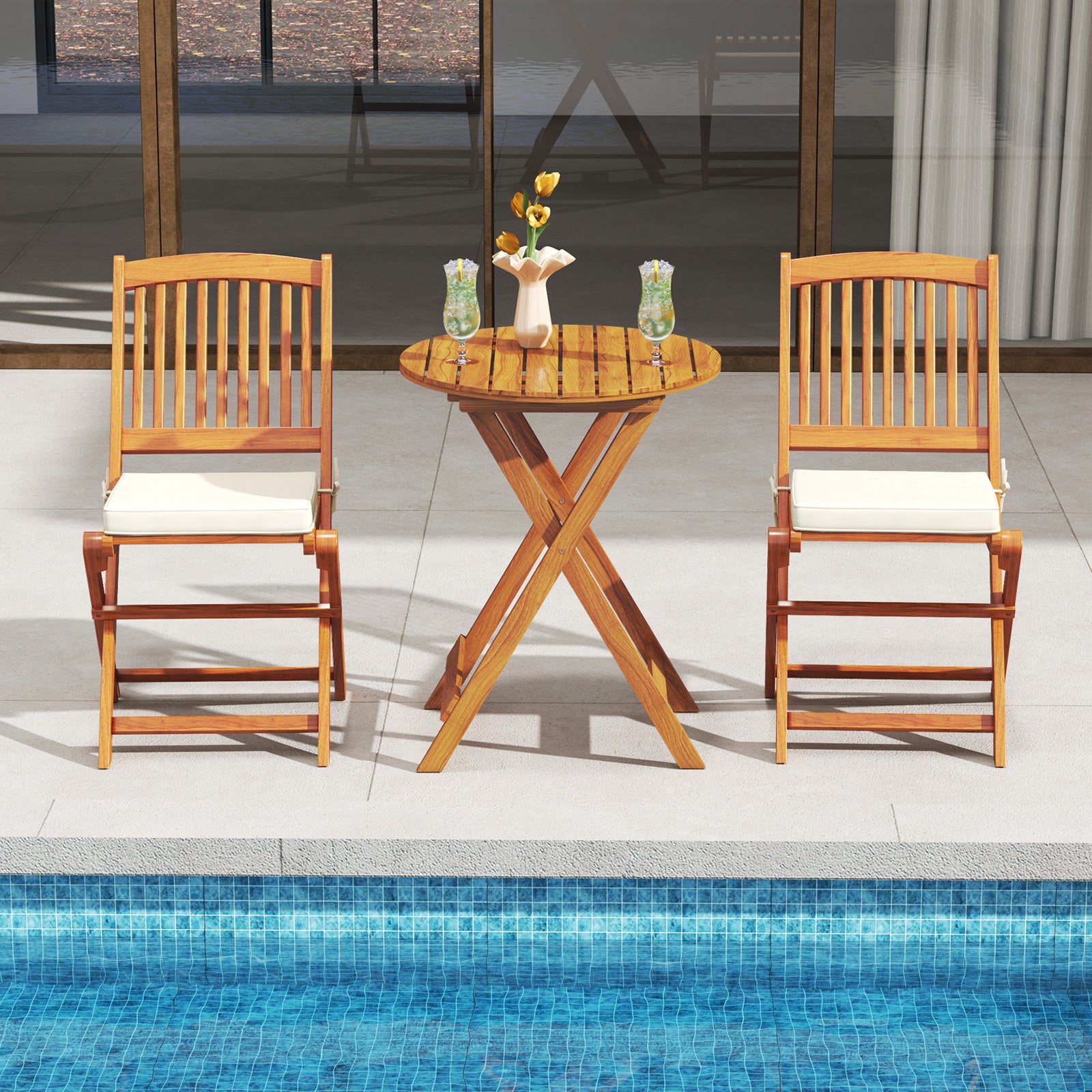 Outdoor Folding Chairs With Seat Cushions, Set Of 2, Beige Patio Dining Chairs at Gallery Canada