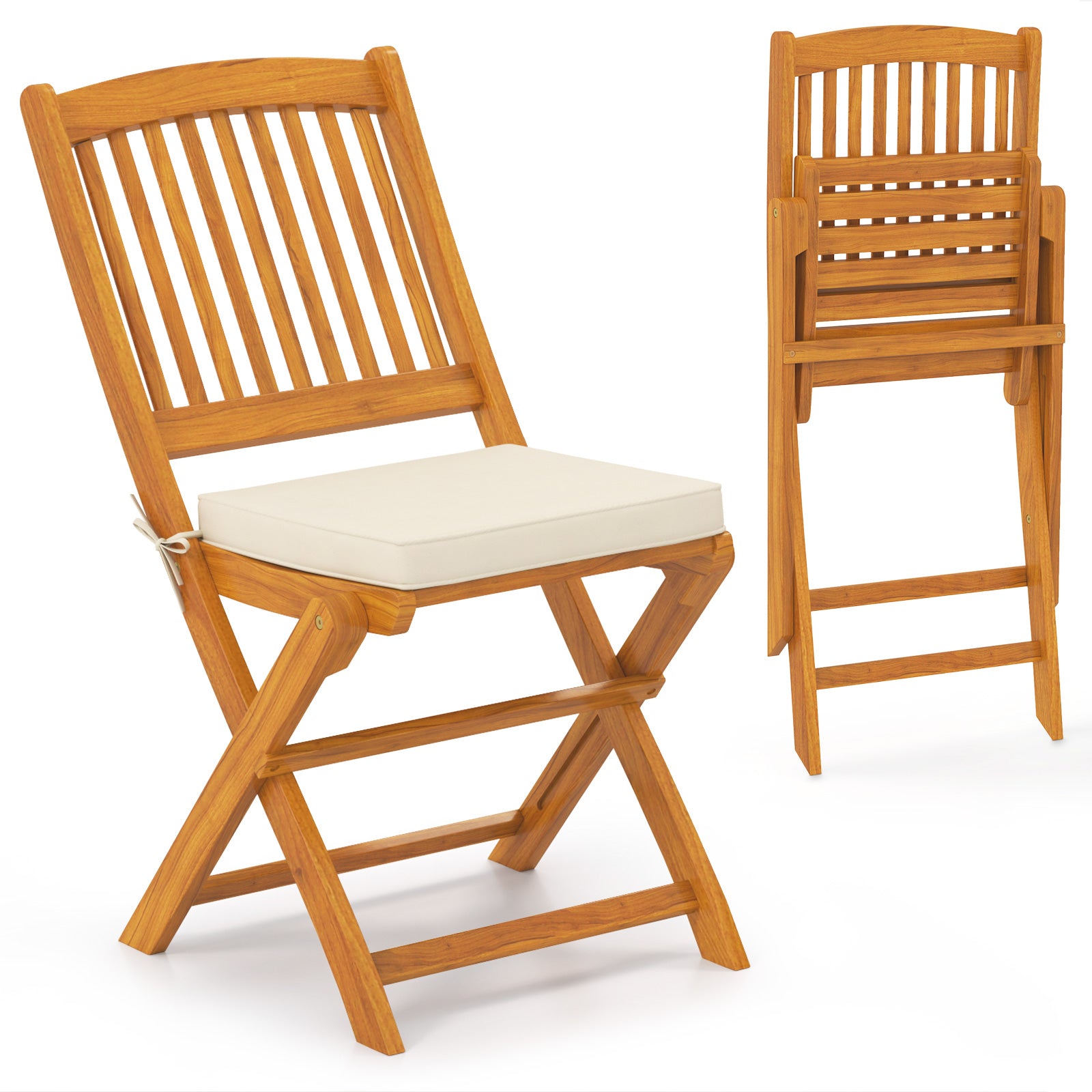 Outdoor Folding Chairs With Seat Cushions, Set Of 2, Beige Patio Dining Chairs at Gallery Canada